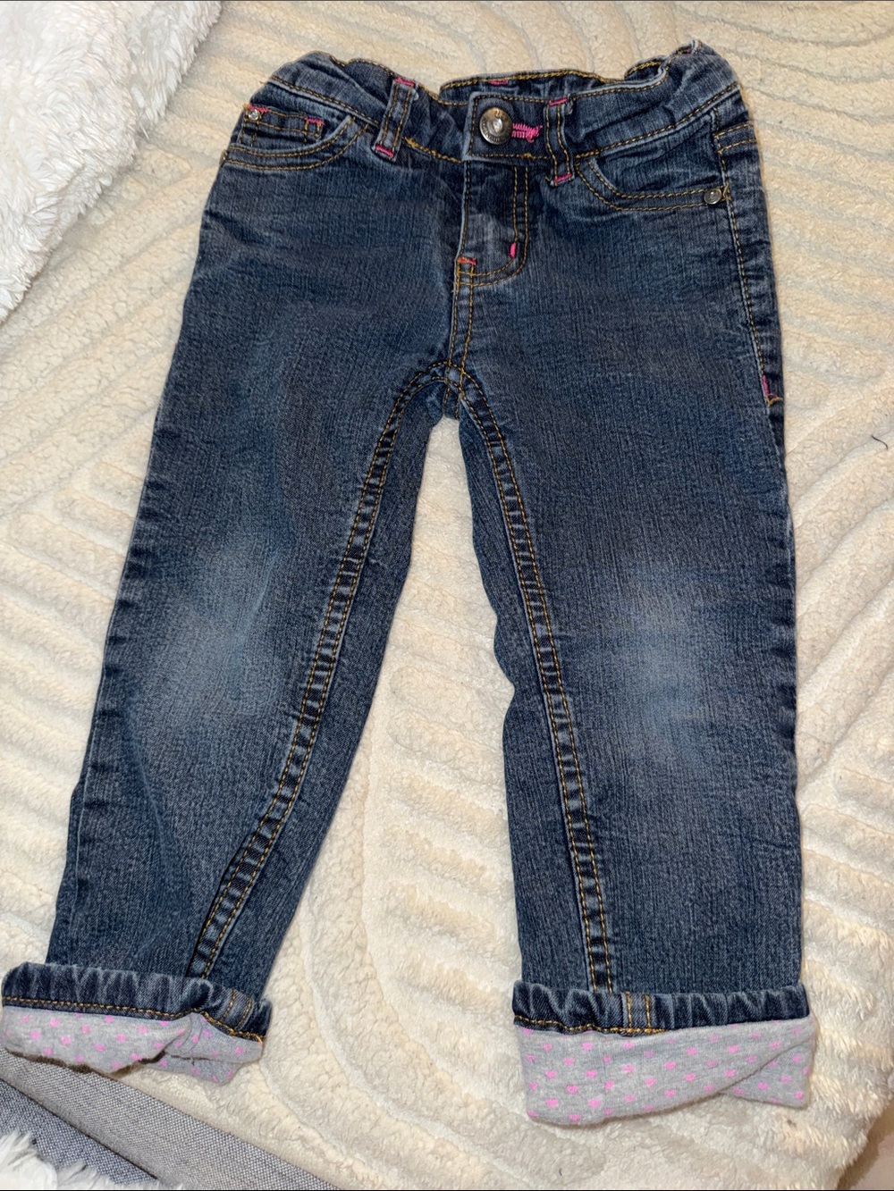 Lee Girls Dark Blue Denim lined Jeans with Pink Polka-Dot Cuffs size 2